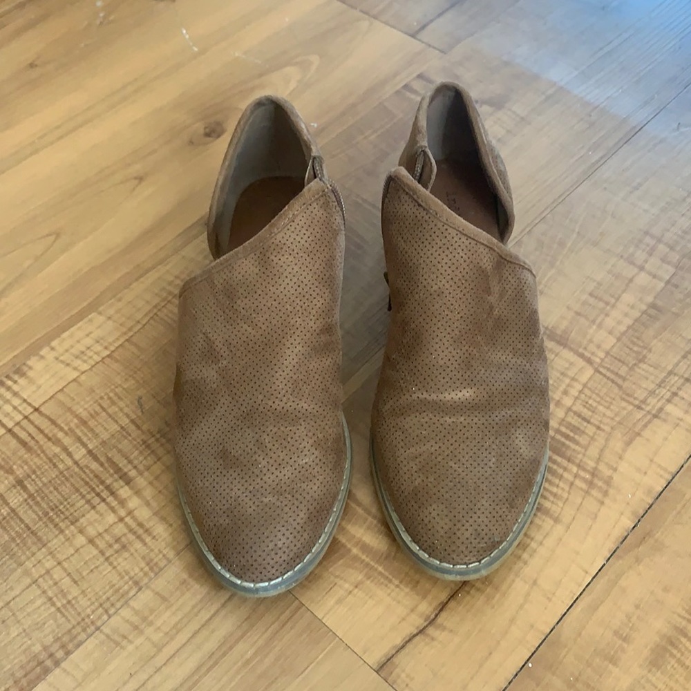 Brown punched suede booties
